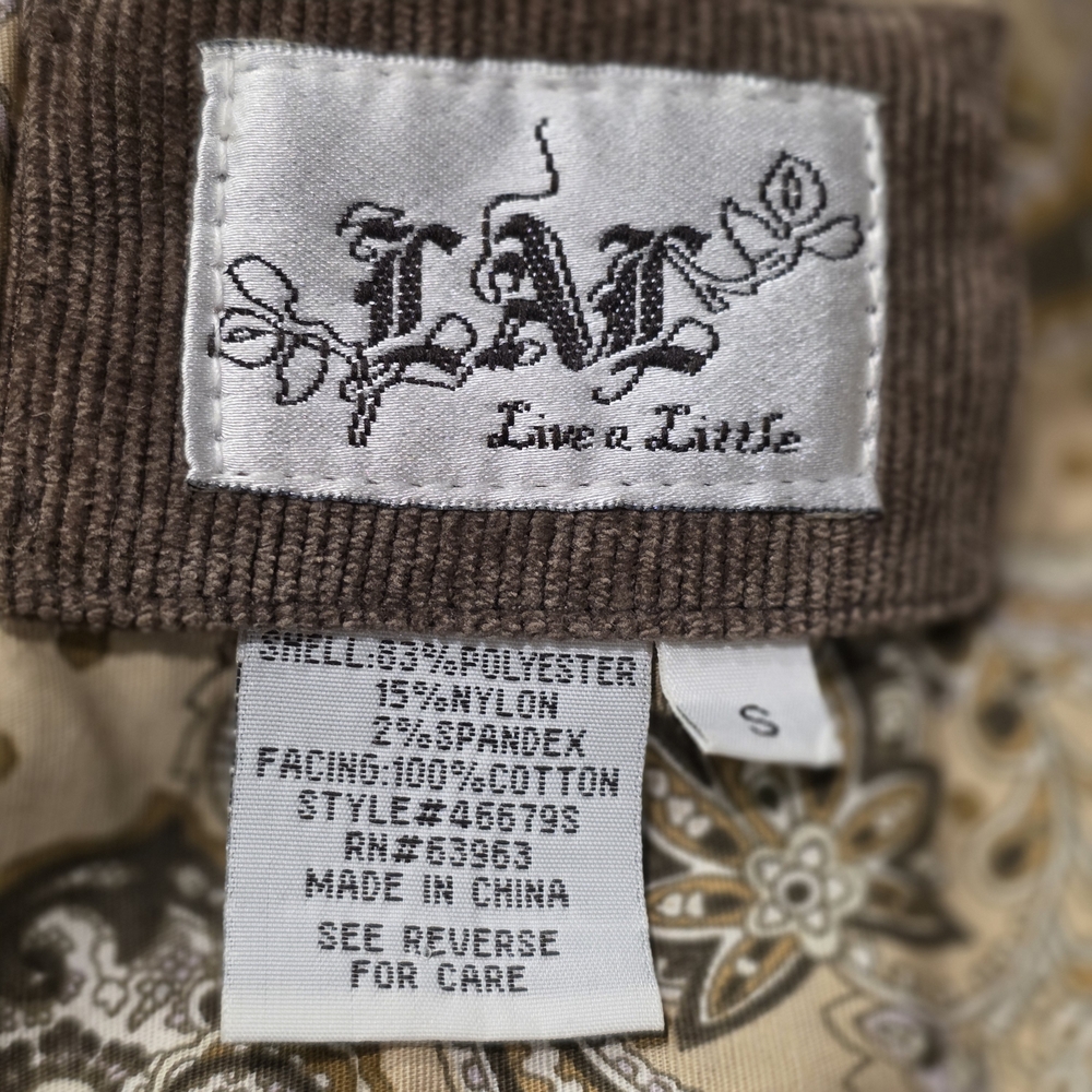 L.A. Live a Little Brown Corduroy Jacket Women’s Size Small Boho Western Stretch - Picture 12 of 13